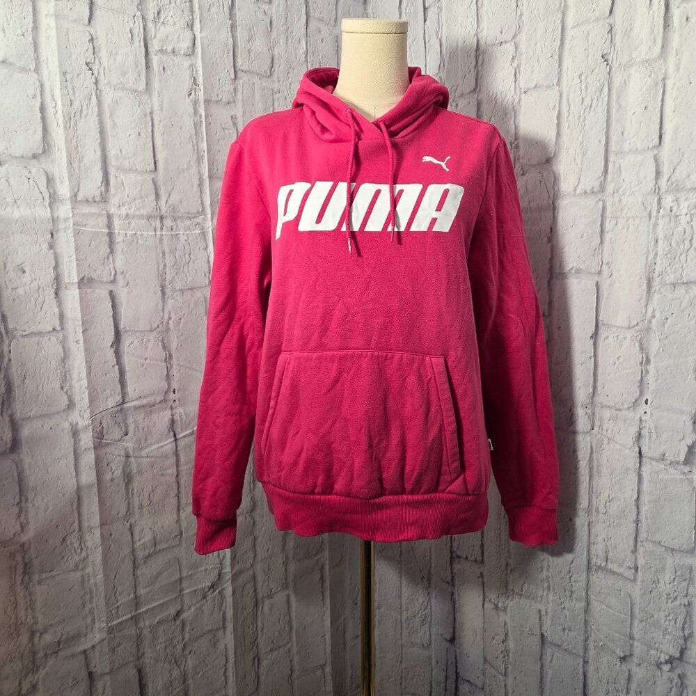 Puma Extra Large Bright Pink White Logo Hooded Pullover Hoodie Sweatshirt